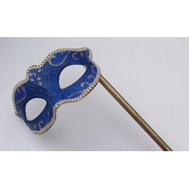 The Good Life LADIES BLUE & GOLD VENETIAN MASQUERADE CARNIVAL PARTY EYE BALL MASK ON A STICK - HAND HELD