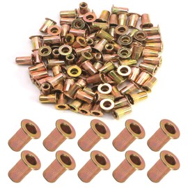 Hordion 100Pcs M4 Rivet Nuts, Carbon Steel Rivnut Flat Head Threaded Insert Nut Knurled Body for Automotive Furniture Decoration, Zinc Plated