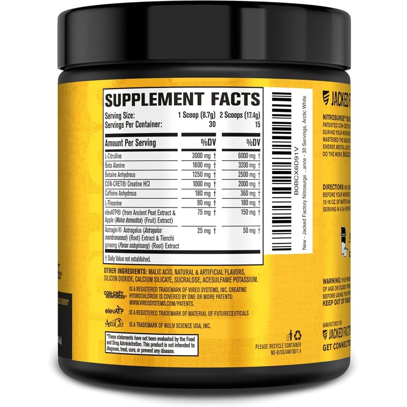 Jacked Factory Nitrosurge Build Pre Workout with Creatine for Muscle
