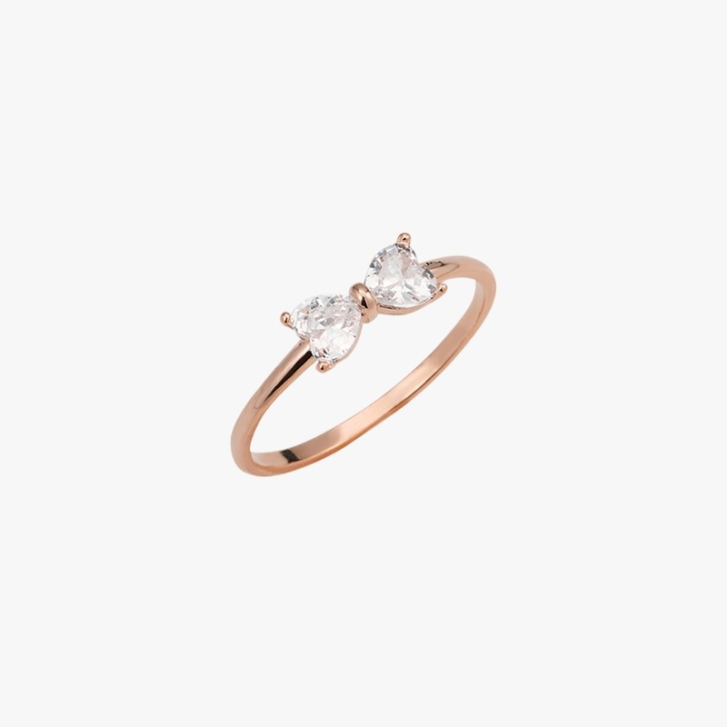 Gold&Dear 14KGP Heart Cubic Ribbon Ring Rose Gold M (No.