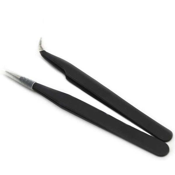 Rolabling 2pcs Elbow & Straight Black Nail Tweezers Rhinestone Picker