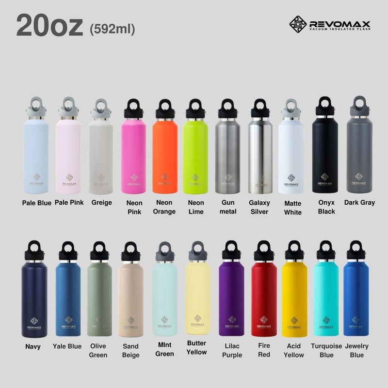 REVOMAX Official 20 oz (592 ml), Carbonation-Compatible Stainless Steel Bottle,