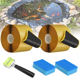 2Pcs Pond Liner Seam Tape, 3" x 30' Double Sided Butyl Rubber Tape Kit, Waterproof Seam Tape & 2 Pcs Sponge & Roller, Self Adhesive Patch Repair Tape for EPDM, HDPE Pond Liners Roof Deck RV
