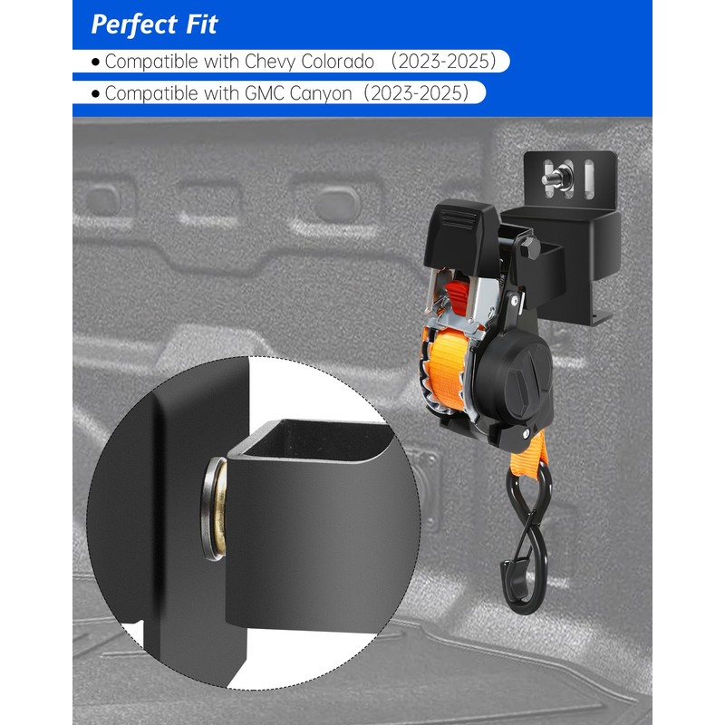 2 Pcs Dual-Pivot Retractable Truck Bed Ratchet Straps, Multi-Angle Rotation
