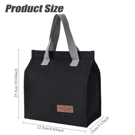 HZYUEKUN Lunch Bags for Women Men, Reusable Portable Lunch Box Bag, Insulated Cooler Bag Thermal Leak-Proof Lunch Organizer, Thermal Cooler Bag for Work School Picnic Travel(Black)