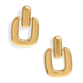 Sonateomber Gold Square Knocker Door Hoop Dangle Drop Earrings for Women, Chunky Vintage Retro Geometric Link Earing Hypoallergenic Prom Fashion Jewelry Gifts