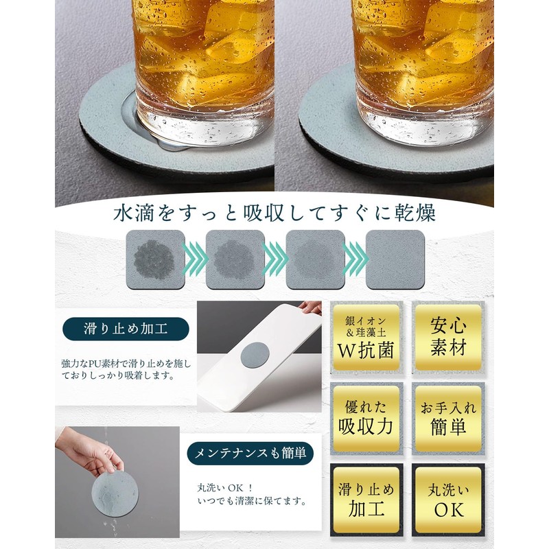 Coaster Diatomaceous Earth, Made in Japan, Silver Ion, Stylish, Water