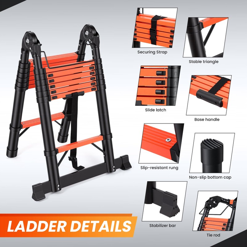 Telescoping Ladder 14.5 FT A Frame, Extension Multi-Purpose with Balance