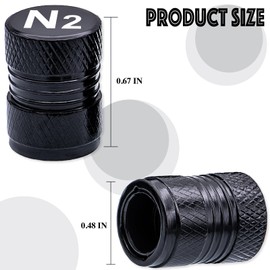 MEAJOO 5PCS N2 Nitrogen Logo Tire Valve Stem Caps, Premium Alloy Stem Covers, with Plastic Liner Corrosion Resistant Leak-Proof, Universal for Cars, SUVs, Bikes, Trucks and Motorcycles (Black)