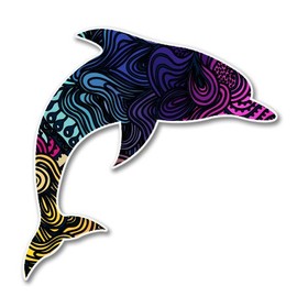 AK Wall Art Dolphin Colorful Doodle Pattern Vinyl Sticker - Select Size