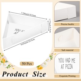 Tioncy 50 Pcs Pizza Slice Box Bulk 9.65 x 7.28 x 1.77 Inch Disposable Single Pizza Wedge Plate Wedding Triangle Pan Paperboard Tray Container Holder for Birthday Wedding Bridal Shower Party Supplies