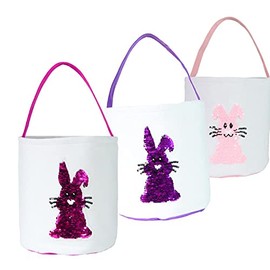 3 Pack Easter Bunny Basket Egg Bags for Kids,Easter Burlap Tote Egg Bags Gift Baskets,Easter Egg Hunt Basket with Handle,Canvas Fluffy Tails Rabbit Bags Buckets for Kids Easter Party Decoration