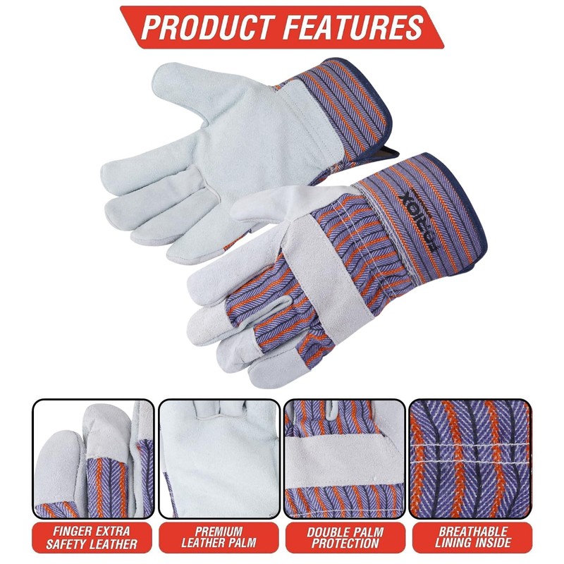 Foriox International Split Leather Work Gloves, 1, 3, 5 Pairs