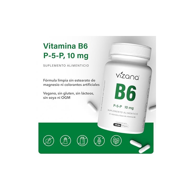 VIZANA NUTRITION | Vitamina B6 Forma Activa y Coenzimada (P-5-P/Piridoxal-5-Fosfato)