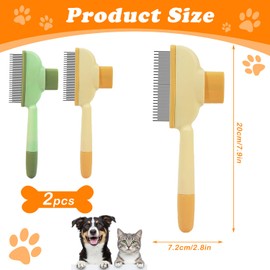 Flohkamm & Hundebürste, 2er-Set mit Stahlzähnen, Selbstreinigende Haustierbürste für Hunde und Katzen (Grün & Gelb)