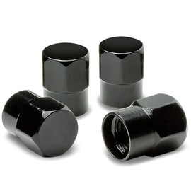 Auto Dynasty VCAP-RT-007 Bullet Style Polished Aluminum Black Tire Vavle Stem Caps (Pack of 4)