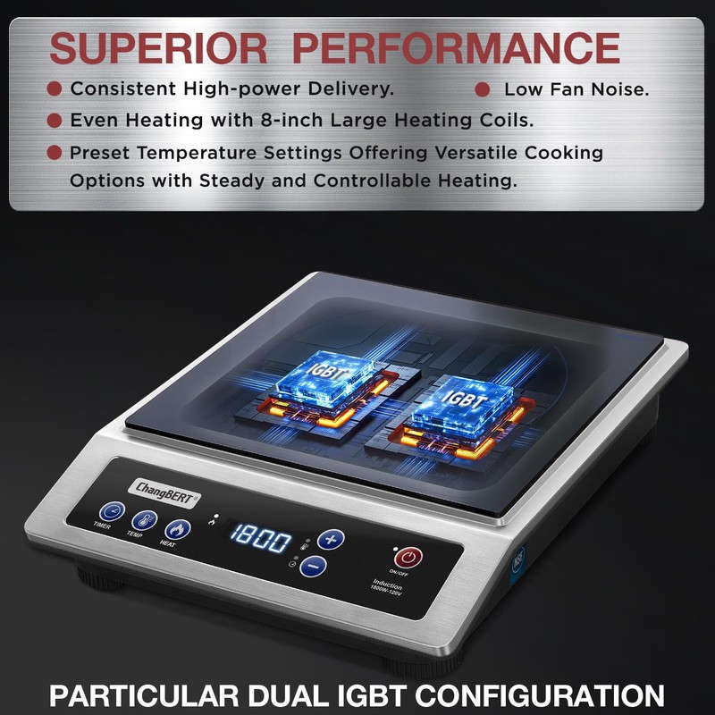 ChangBERT Induction Cooktop, Commercial Grade Portable Cooker, Large 8” Heating