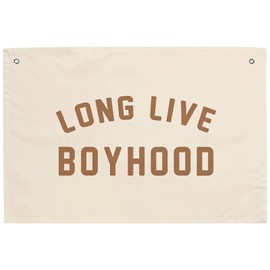 Homaisson Long Live Boyhood Tapestry, Room Wall Decor Canvas Banner, Beige Tapestry for Bedroom, Easy-Hang with Metal Grommets