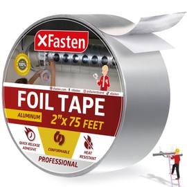 XFasten Aluminum Foil Tape for Ductwork 2 Inches x 75 Feet 3.6mil Heavy Duty Aluminum Tape for Ductwork, Dryer Vent and High Temperature HVAC Seal for Ducts