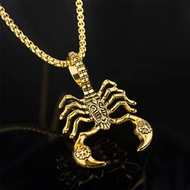 Scorpion Pendant Necklace Punk Stainless Steel Scorpio Zodiac Animal Biker Charm Necklace for Women Men Gothic Jewelry(Gold)