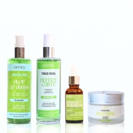 Kit anti acné para piel grasa (Limpiador, tónico, crema hidratante y sérum tratamiento) piel con menos grasa, marcas y acné