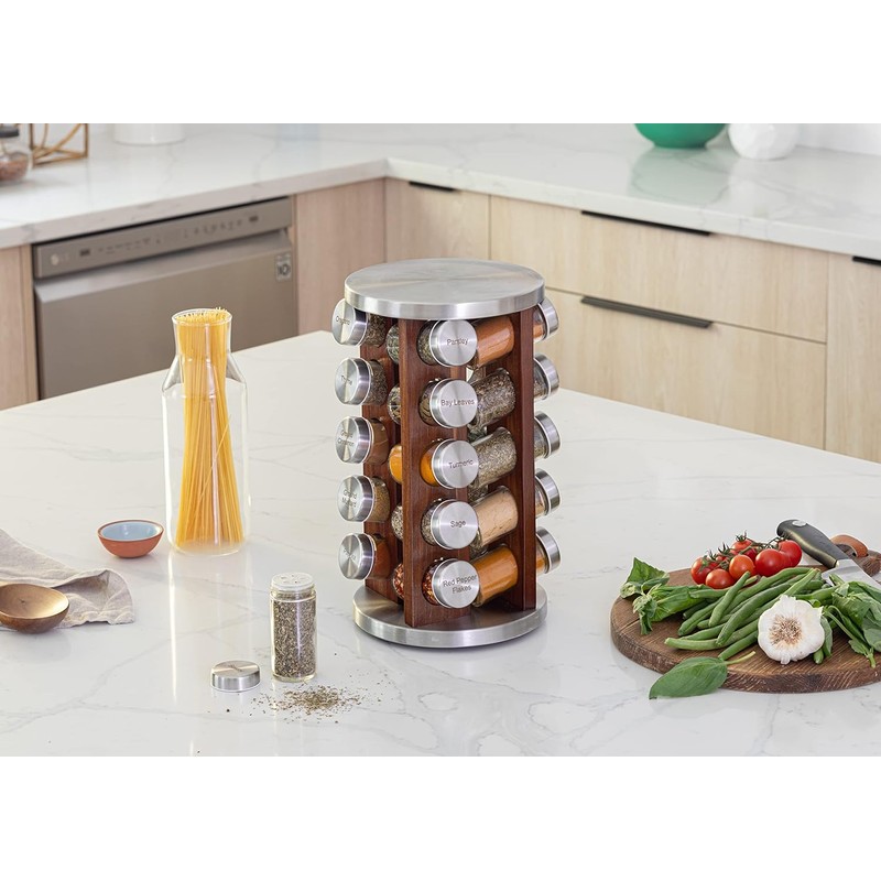 Orii 20 Jar Rotating Dark Acacia Wood Spice Rack with