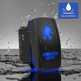 FABOOD F Waterproof 5 Pin Sasquatch Lights Rocker Switch Laser SPST ON/Off Two LED Backlit Blue Light 20A 12V for Automotive Motorcycle Truck Boat Marine Off-Road ATV Replace Kit (with Jumper Wire)