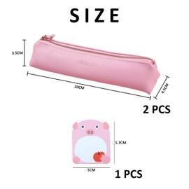 2 Pack Leather Pencil Case Stationery Bag Storage Bag with 20 Sticky Notes for Stationery Pens Toiletries Suitable for Boys and Girls (Green, Pink), Green, Fashion