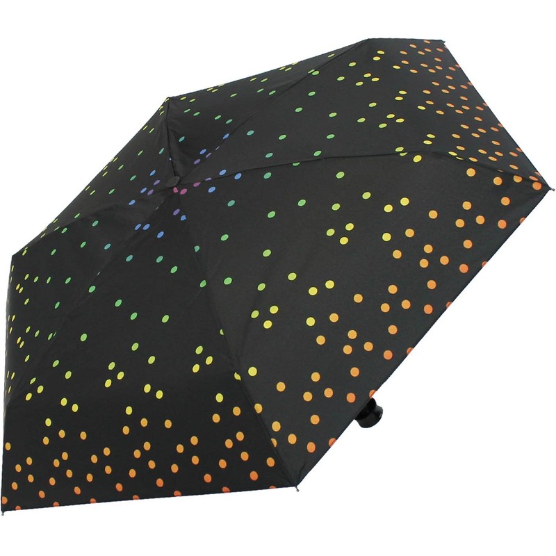 Ultra Mini Umbrella Women's Pocket Umbrella Rainbow Dots, Black Polka
