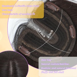 Civrie 6''×5.5'' large Hair Toppers for Women with Thinning Hair Straight Hair Topper with Bangs lace Hairpiece Synthetic Wig (Dark Brown & Medium Brown Base with Light Golden Blonde Highlights)