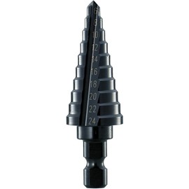 TRUSCO NMS-24 Step Drill, 2 Blades, Black Dyed Surface Treatment, 0.2 - 0.9 inches (6 - 24 mm), Number of Steps: 10