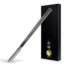 Wazakura - Cincel de acero inoxidable con forma de lanza para bonsái, 185 mm, fabricado en Japón, herramienta para tallar madera muerta, raspador de corteza japonesa de Shari, gubia para carpintería con detalles - plata