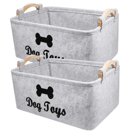 MERRYHAPY 2pcs Felt Storage Organizer Box for Pet Toys Soft and Lightweight Storage Bin Handles Grey for Cats and Dogs for Home Decor and Toy Organization