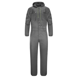 Yukirtiq Mens Hooded Overall Work Wear Dungarees Coverall Polycotton Boiler Suit Hard Wearing Mechanics Boilersuit, Grey, M