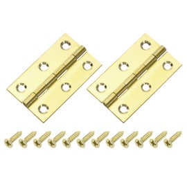 sourcing map 2 Pcs Folding Butt Hinges, 2 Inch Brass Small Door Hinges Butt Cabinet Hinges Folding Craft Hinges with Screws for Door Wooden Boxes Windows Dressers, Gold Tone