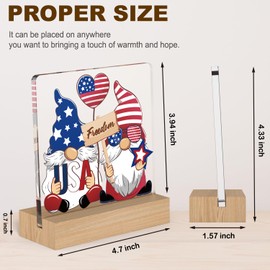 Patriotic Table Decor Memorial Day Acrylic Plaque with Wooden Stand Gnome Freedom Star 4th of July Table Signs for Veterans Day Independence Day FarmhouseTable Topper Decor Supplies