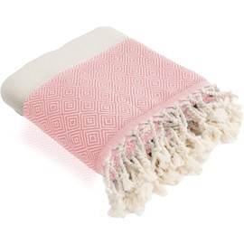 H HOME-MART Turkish Beach Towel, Large 39"x71", Sand-Free, Extra Large Light Travel Towel, Travel Essentials, Cruise Accessories, Must-Haves for Adults, Beach Accessories, Gifts - Pink