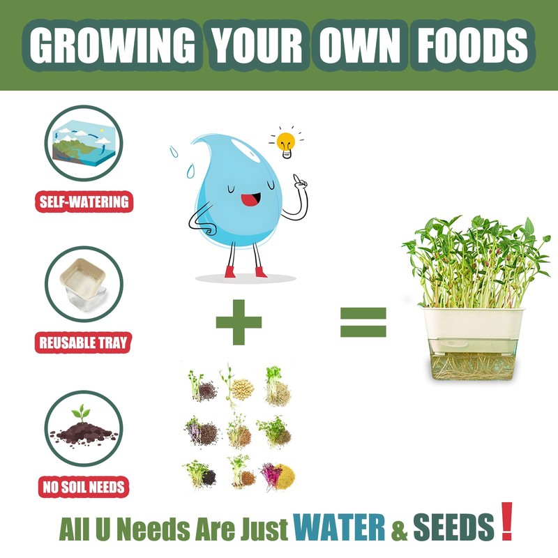 QISHENG - 4 Pack Microgreens Grow Kit,Soil-Free Cultivation Germination Tray,BPA-Free