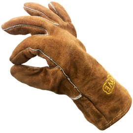 Cosystove Genuine Full Leather Heavy Duty Heat Resistant Gloves for Woodburner, Multi-Fuel Stoves Heavy Duty Safety Gauntlet Also for BBQs Pizza Ovens