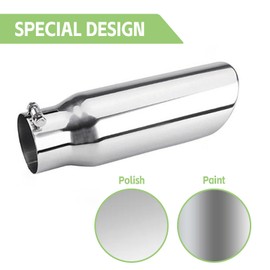 BHock Auto 2.5 Inch Exhaust Pipe Tip, 2.5" Inlet 4" Outlet 12" Overall Length 304 Stainless Steel, Universal Exhaust Tip for Vehicles with 2.5" O.D. Tailpipe, Rolled Edge (Silver)