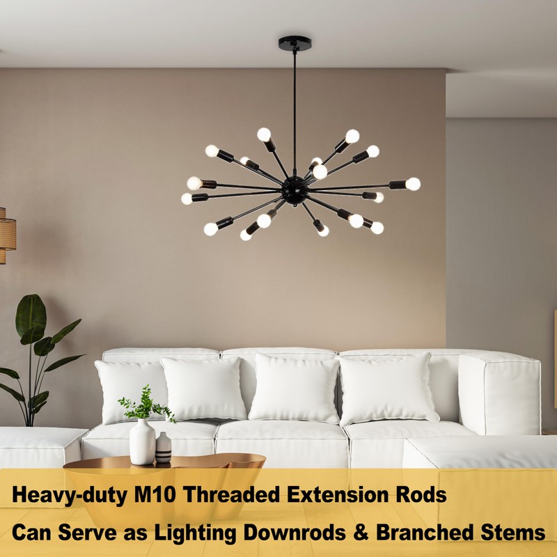8 Pieces M10 Threaded Extension Poles Lighting Fixture Downrods Stems