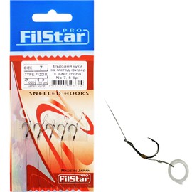 PRO FILSTAR Fishing Hook Set with Leader for Method Feeder 10 Pieces, Size 7, Mono Line 10 cm, DIA 0.25 mm - Fishing Carp Accessories - Ring Hook for Pellets - Ring Hook - Carp Rig Hook Set - Sport