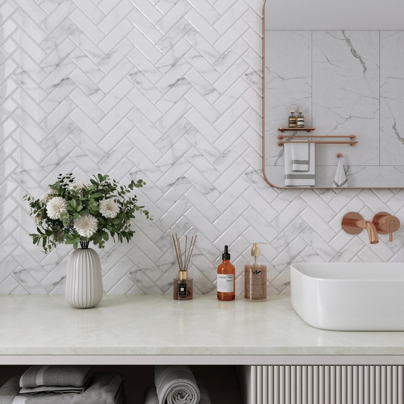 LaCheery 12"x12" Grey White Herringbone Peel and Stick Backsplash Tile