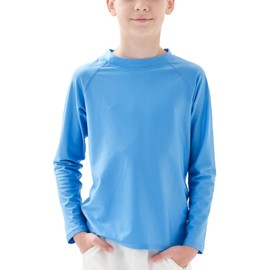 Boys Rash Vest Long Sleeve UPF 50+ Kids Sun Protection Swimwear Quick Dry Rash Guard Blue, 10-12 Years