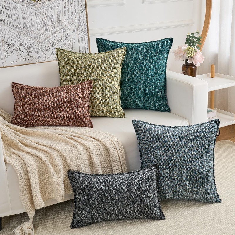 HERAYLI Premium Series Classic Tweed Throw Pillow Cover, Luxurious Chenille