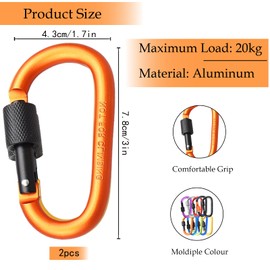 2Pcs Carabiner Clip Locking Carabiner, 7.8cm/3inch Orange Aluminum Alloy D-Ring Carabiners Key Locking Key Chain Clip Hook for Camping, Hiking, Traveling, Fishing, Backpack Keychains Keyring Outdoor
