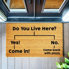 Doormat Do you Live Here Come Back With Pizza | Funny Doormat | Welcome Mat | Funny Gift | Home Doormat | Housewarming Gift Coir Mat stk1942