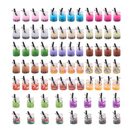Craftdady 76pcs Mini Resin Bubble Milk Tea Bottle Charms Beads Figurine Fruit Tea Necklace Earring Dangle Pendants for DIY Crafts Hanging Keychain Bag Decoration