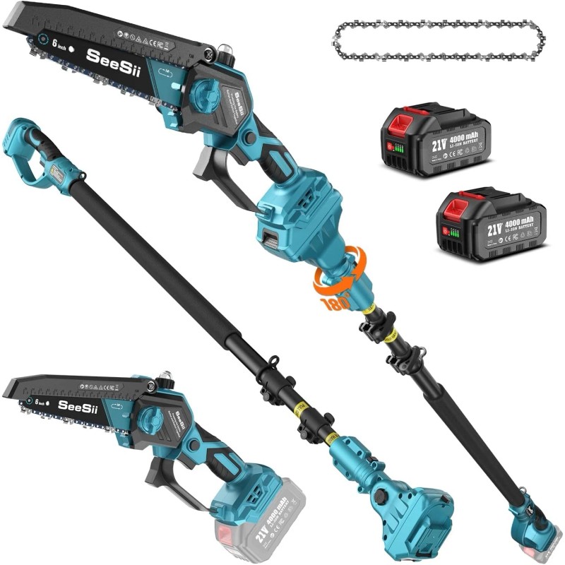 Seesii 2-IN-1 Cordless Pole Saw & Mini Chainsaw 6 inch