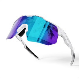 HAAYOT Polarized Sports Sunglasses for Men Women UV Protection Baseball Cycling Running Driving Fishing Glasses Ice Blue, Matte White-ice Blue, Standard